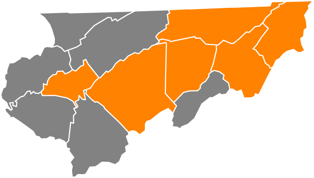 County map of active program availability found in the list below